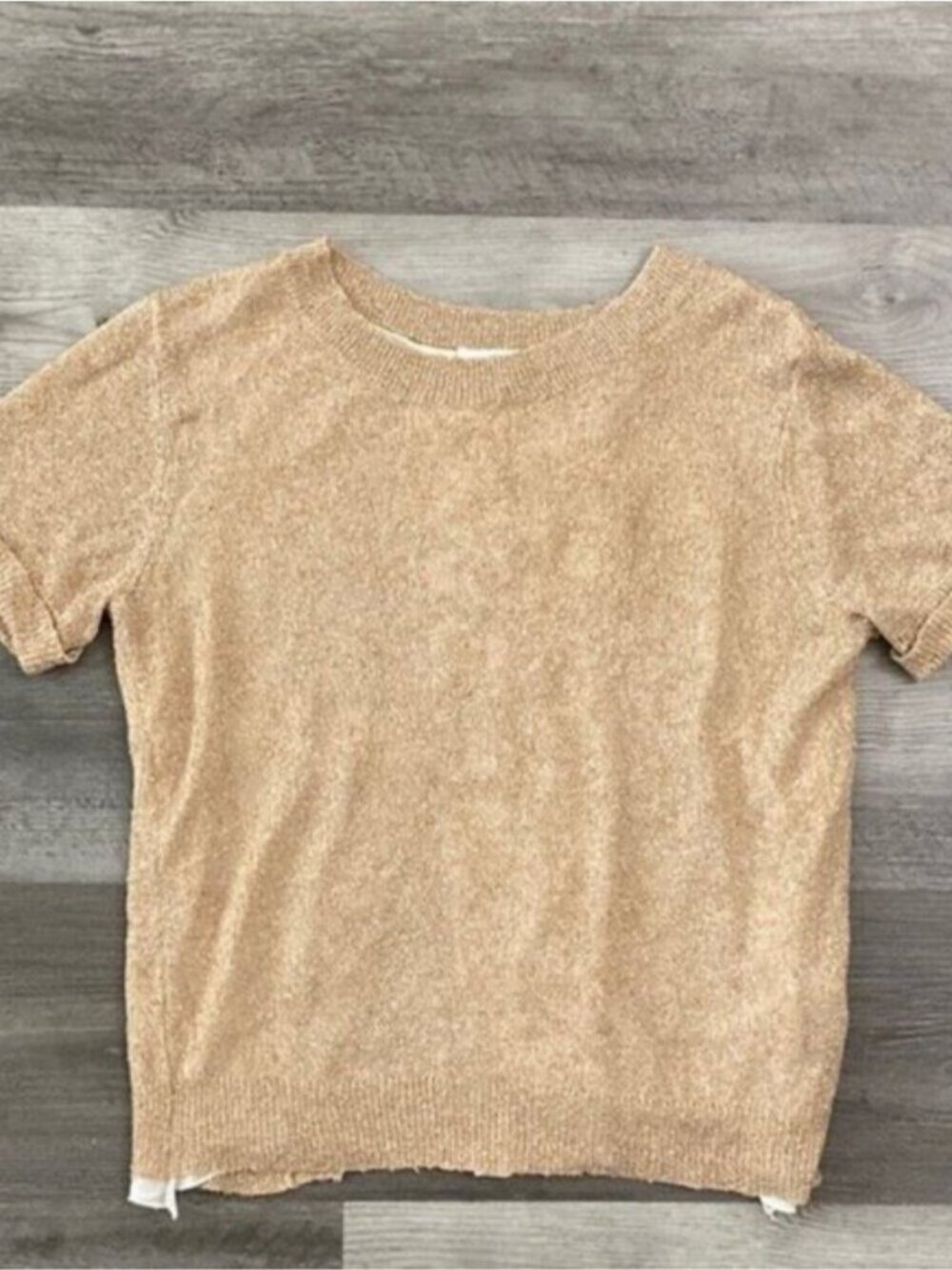 Patrizia Pepe Gold Knit Blouse Crossover Back White Crew Cuff Sleeve Office Sz 0
